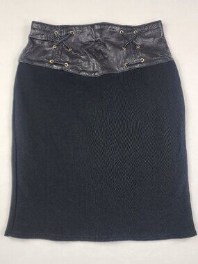 VTG J. Harris Size 6 Black Leather Mini Skirt Zipper Gothic Stretch Punk Biker